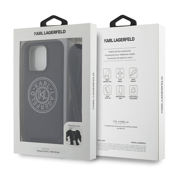 Karl Lagerfeld iPhone 16 Pro Max Askılı Taşlı KL Yazılı Crossbody Cord Kılıf