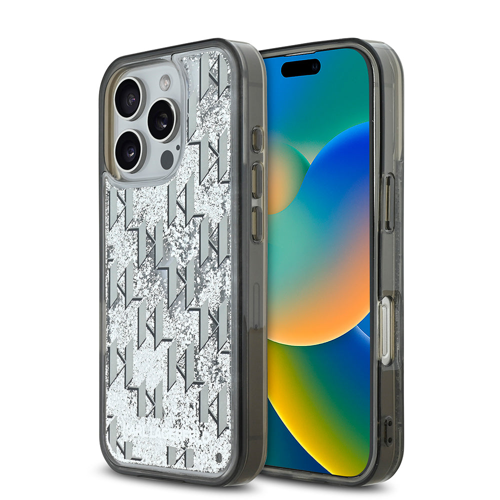 Karl Lagerfeld iPhone 16 Pro Simli KL Yazılı Monogram Gradient Kılıf