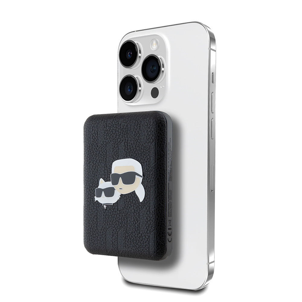 Karl Lagerfeld 5000 mAh LED Işık Göstergeli Metal Logolu PU Deri MagSafe Uyumlu Powerbank