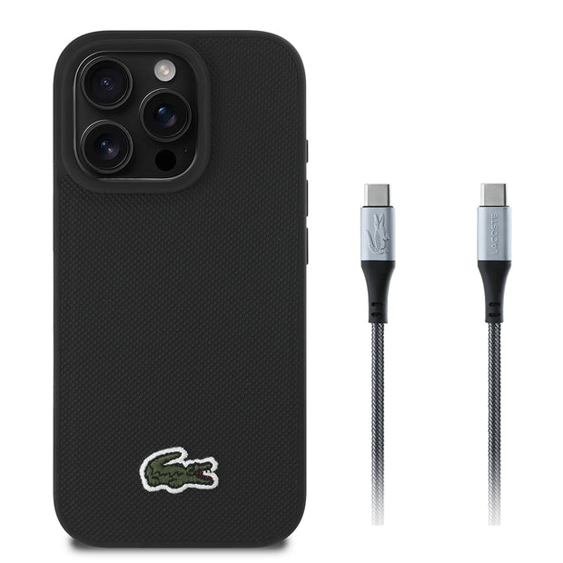 Lacoste iPhone 16 Pro Max PU Pike Metal Logolu Kılıf ve 1.5 m Type-C Kablo – Fotoğraf 1