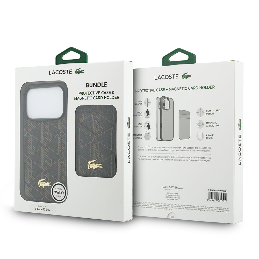 Lacoste iPhone 17 Pro Max Monogram PU Deri Kartlıklı MagSafe Uyumlu Kılıf