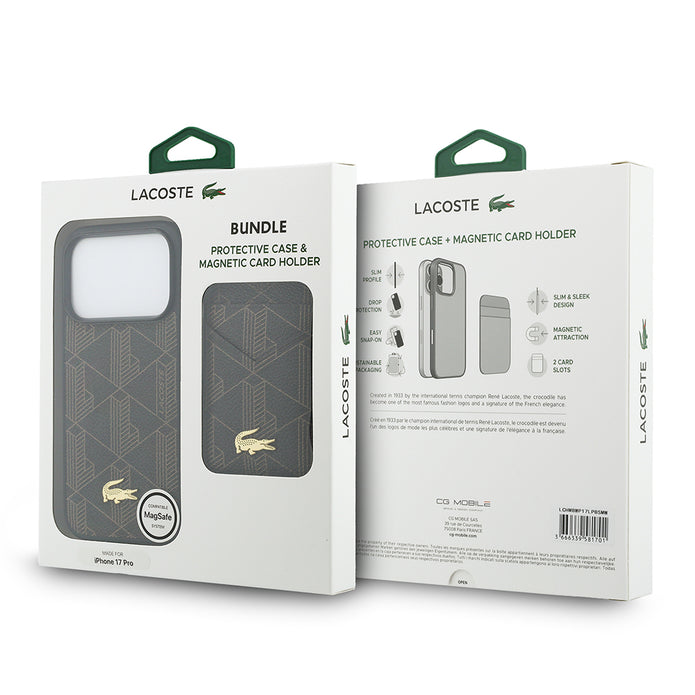 Lacoste iPhone 17 Pro Max Monogram PU Deri Kartlıklı MagSafe Uyumlu Kılıf