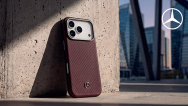 Mercedes-Benz lisanslı deri telefon kılıfı, metal logo detayı – masaüstü görünüm
