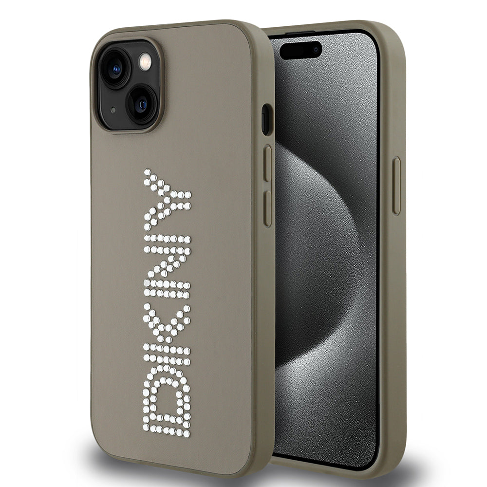 DKNY iPhone 14 Metalik Taşlı PU Deri Kılıf – Fotoğraf 6