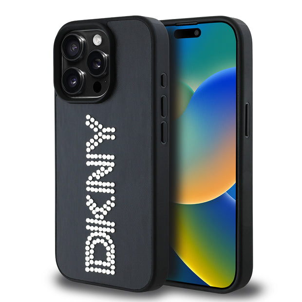 DKNY iPhone 15 Pro Max Rhinestones Taşlı PU Deri Kılıf – Fotoğraf 1