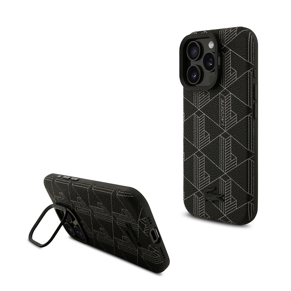 Lacoste iPhone 16 Pro Max Monogram PU Deri Standlı MagSafe Uyumlu Kılıf – Fotoğraf 1