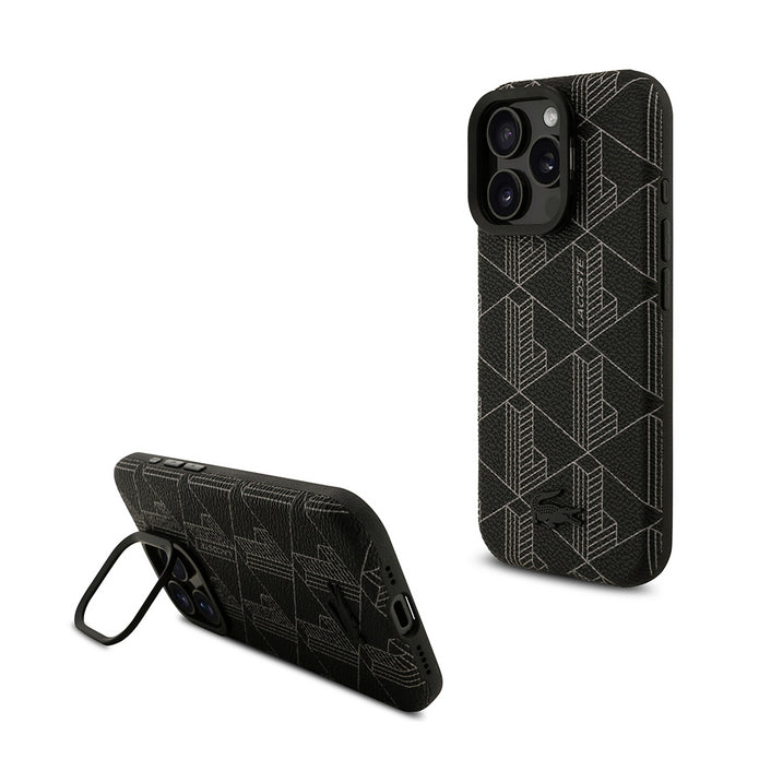 Lacoste iPhone 16 Pro Max Monogram PU Deri Standlı MagSafe Uyumlu Kılıf – Fotoğraf 1