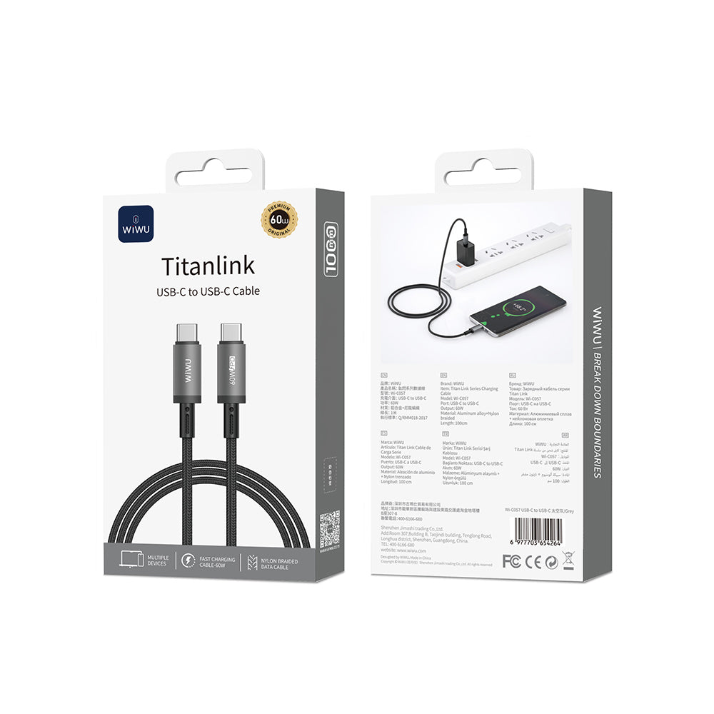 Wi-C057 Titanlink Type-C to Type-C 60W PD Hızlı Şarj Kablosu 1M – Fotoğraf 3