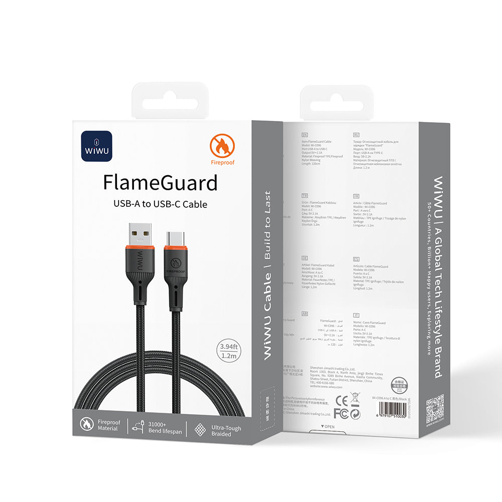 Wi-C096 Flame Guard USB-A to Type-C Hızlı Şarj ve Data Kablosu 1.2m – Fotoğraf 3