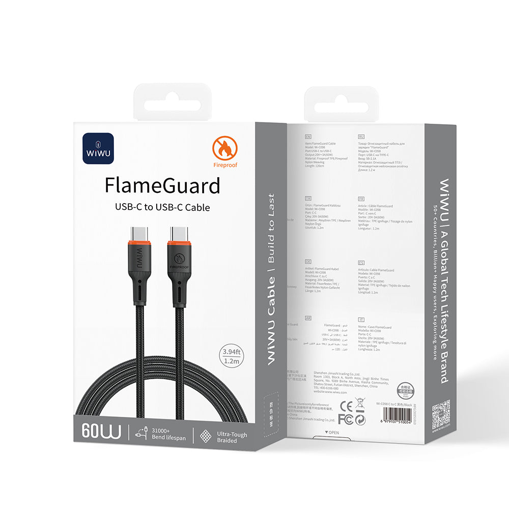 Wi-C098 FlameGuard Type-C to Type-C 60W Hızlı Şarj ve Data Kablosu 1.2m – Fotoğraf 3